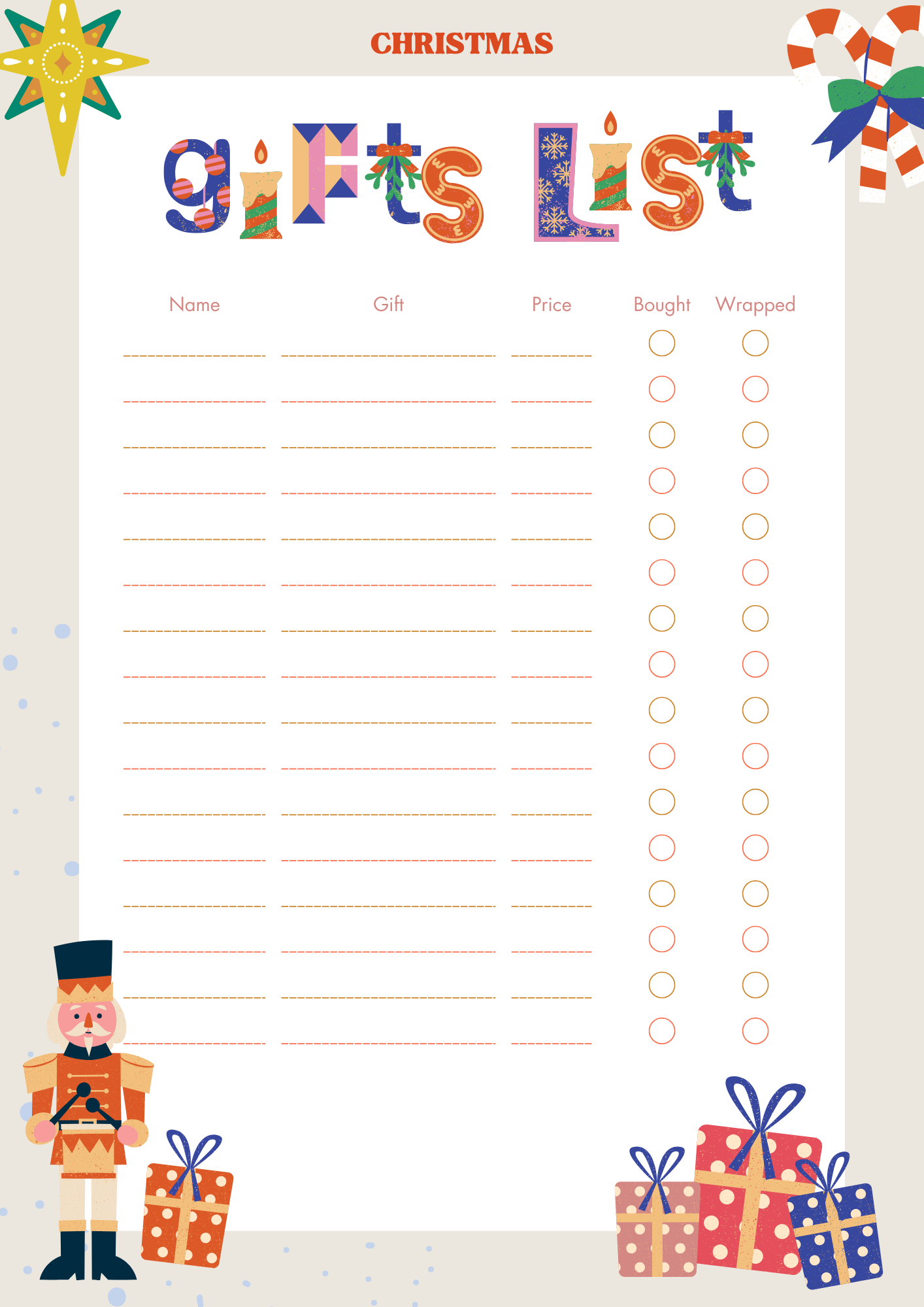 Playful Christmas Gifts Checklist Planner