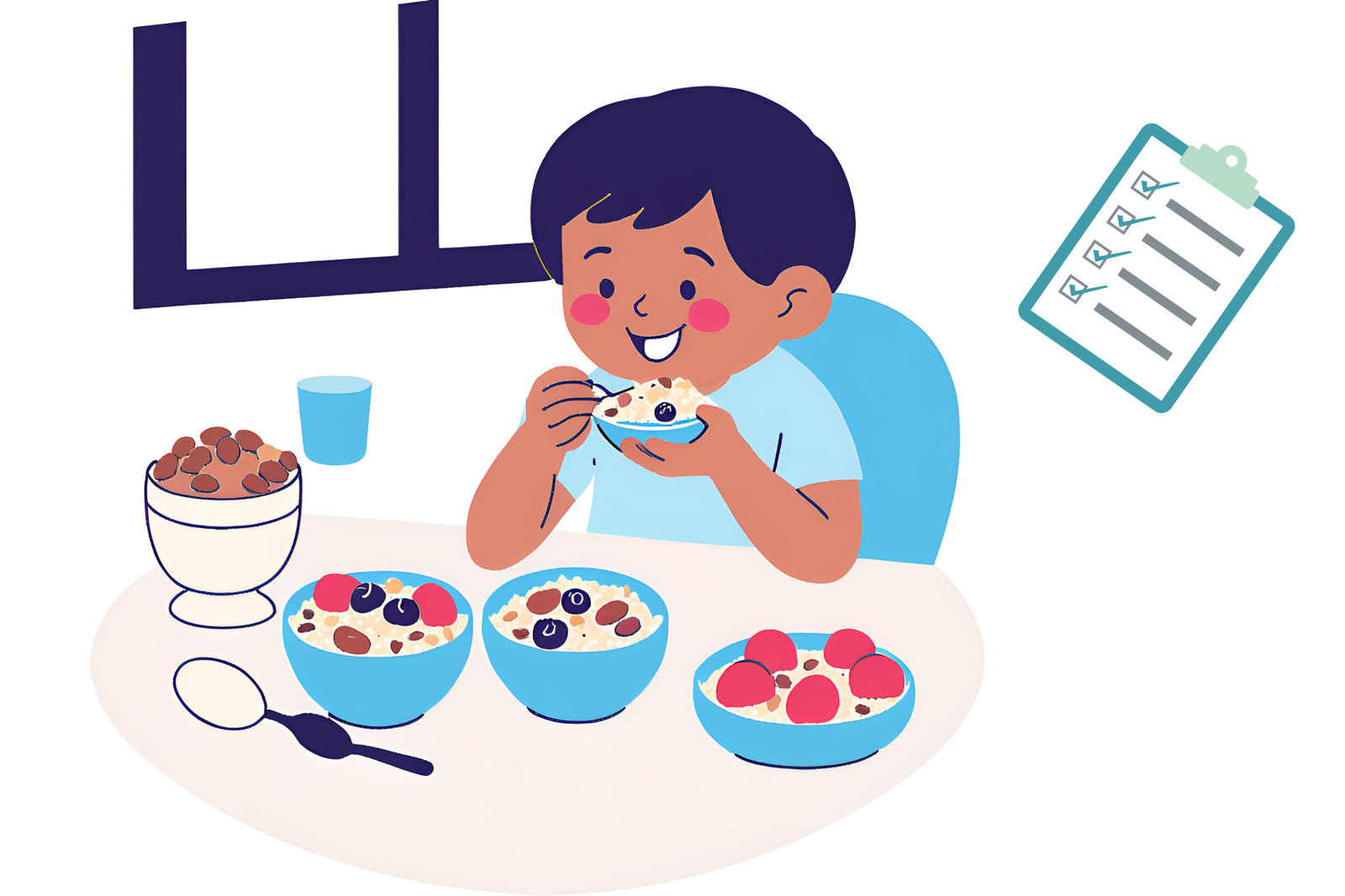 Happy child following morning routine checklist