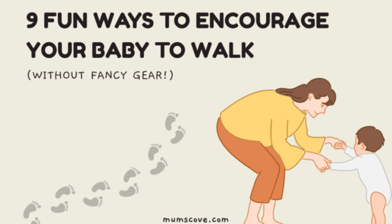 Mum encouraging her baby to walk