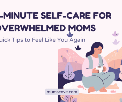 Overwhelmed mom practicing 5-minute self-care